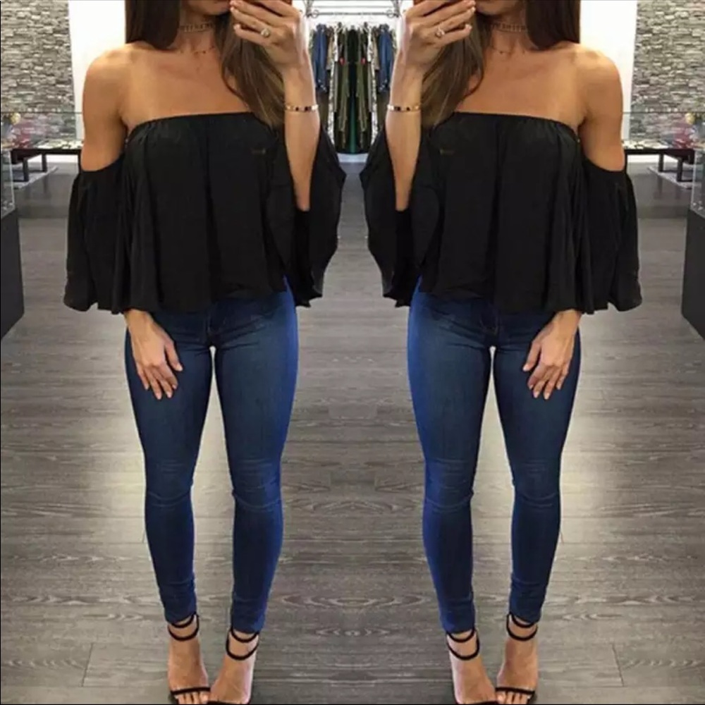 Black Off the Shoulder Blouse Top